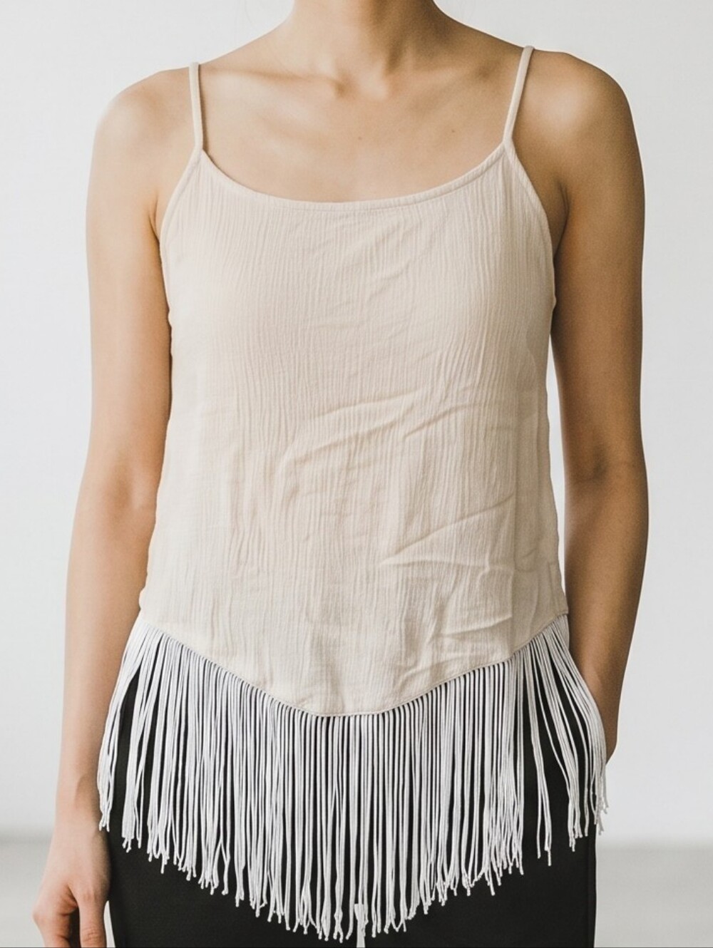 La Hearts Cream Fringe Hem Spaghetti Strap Cami